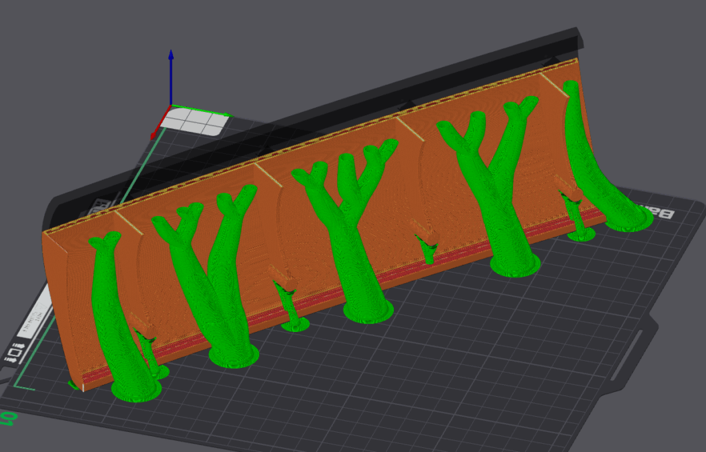 3D geslictes Modell mit grüner Stützstruktur, 3D Schmiedewerk Toni Böhle 3D geslictes Modell mit grüner Stützstruktur, 3D Schmiedewerk Toni Böhle